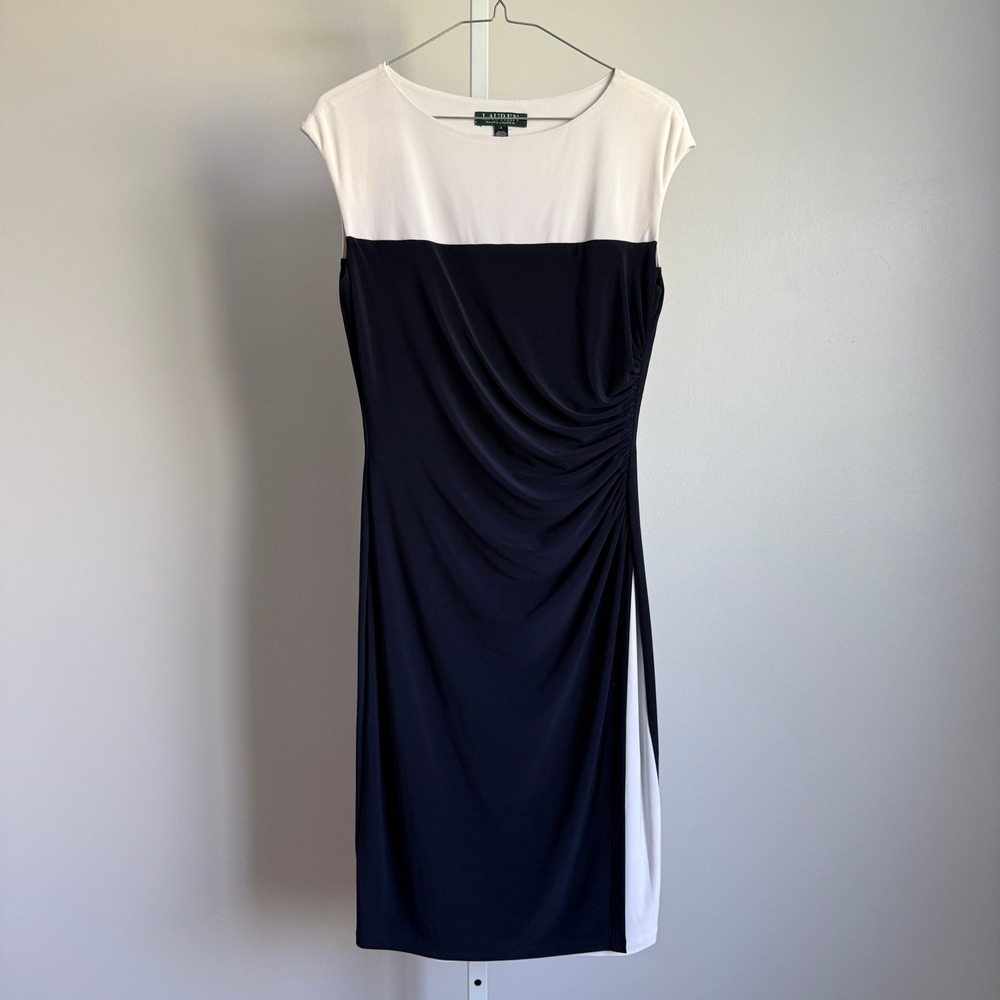 Lauren Ralph‎ Lauren Women's Color Block Sheath Dress Ruched Size 4